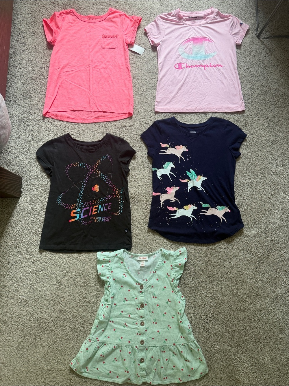 Girls' Mixed Tops Bundle - Pink, Coral, Black, Navy & Mint - Size 8 - Picture 1 of 6